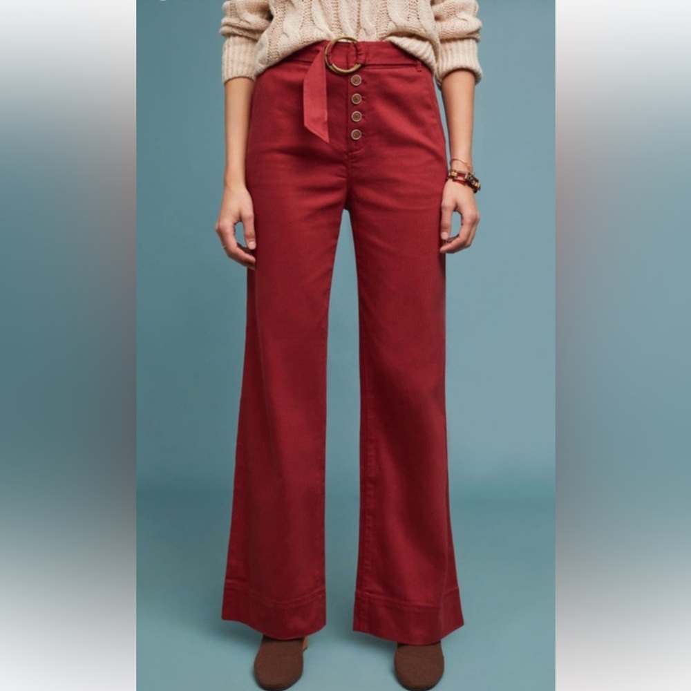 Anthropologie Cassidy Belted Wide Leg Pants in Red Cedar; Size 6